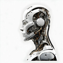 Fototapeta premium AI robot in deep thought, side view, isolated on a transparent background.