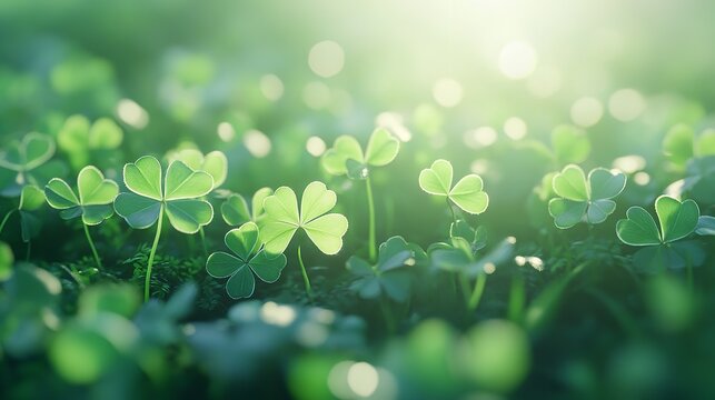 Close-Up View of Fresh Green Clover Plants Bathed in Soft Light
