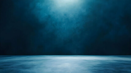 Abstract Blue Backdrop With Illuminated Empty Studio Stage And Textured Surface