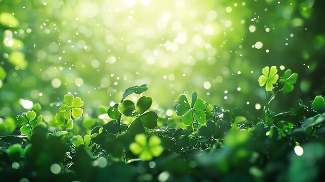 Close-Up View of Fresh Green Clover Plants Bathed in Soft Light