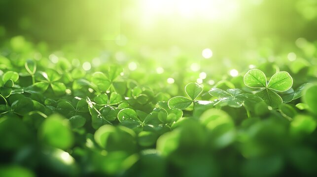 Close-Up View of Fresh Green Clover Plants Bathed in Soft Light