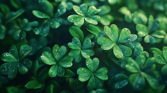 Close-Up View of Fresh Green Clover Plants Bathed in Soft Light