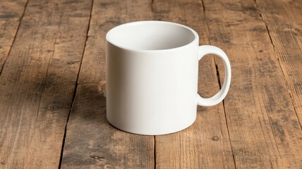 White Ceramic Mug on Rustic Wooden Table