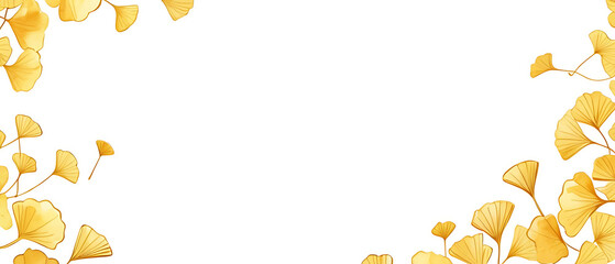 Ginkgo Leaves Border Design with Gold Watercolor Illustration on White