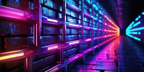 Fototapeta premium futuristic neon glow in cyberspace - abstract 3d 