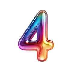 3d rendering of colorful number 4 on transparent or white background