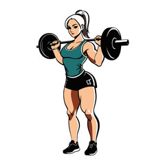 Obraz premium Simple Clip Art Illustration of a Strong woman flexing muscles in athletic gear showcasing confidence and power during a workout session