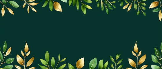 Elegant Green and Gold Leaf Border Design for Invitations and Cards