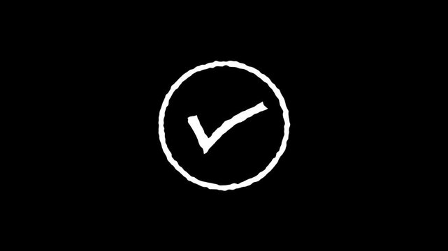 Hand-Drawn Chalk Sketch Scribble Checkmark Animation on Black Background in 4K and HD for Confirmation and Approval