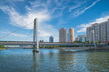 Fototapeta premium The urban architectural skyline, modern bridges, and Haihe River scenery of Tianjin, China on August 11, 2024
