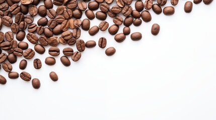 Obraz premium top view of coffe beans on white table for cafe backgrounds. Generative ai