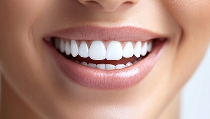Obraz premium Closeup of a Woman's Bright Smile with White Teeth and Pink Lips
