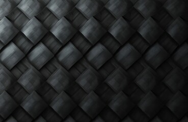 Dark geometric wallpaper pattern background. Black 3D woven, wicker, weaved squares shapes, solid interior. Modern art deco graphic design with shadow transitions, basket weave pattern, diagonal grid
