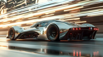 Obraz premium High Speed Supercar Racing on a Futuristic Race Track with Motion Blur