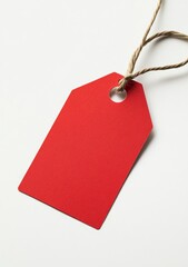 Red tag hanging, twine, white background, sale, mockup (1)