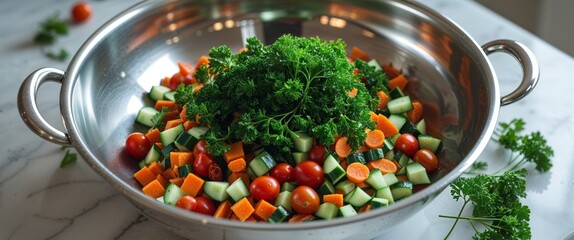 Preparing a Delicious and Healthy Vegetable Mix in a Metal Bowl