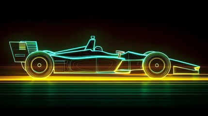 Neon Silhouette of a Futuristic Formula Race Car in High Speed Motion
