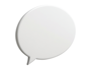 White speech bubble in oval shape, isolated on transparent cutout background