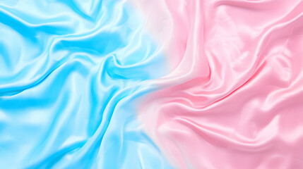 Obraz premium Pastel pink and blue silk fabric texture background, draped studio shot, soft light, website design