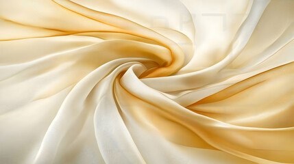 Obraz premium Swirling Beige and Gold Silk Fabric Texture, Studio Shot, Draped, Soft Lighting, Design Background