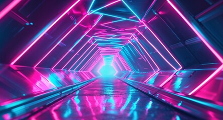 Futuristic Neon Tunnel with Pink and Blue Lights