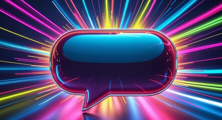 Dynamic Glossy Speech Bubble with Abstract Colorful Light Streaks for Modern Design Themes.