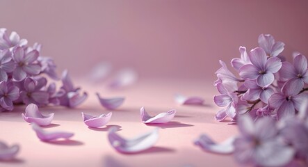 Fototapeta premium Serene beauty with lilac petals on pink background for tranquil design.