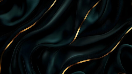 Fototapeta premium Dark green silk fabric with gold accents, flowing waves, abstract background, elegant design for luxury branding