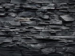 Black stone wall background texture in daylight for construction or design