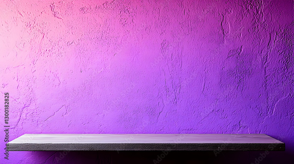 Poster empty stone shelf against textured purple gradient wall background for product display
