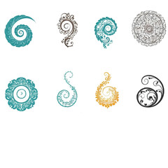 Ornate Floral Spiral Design Collection – Decorative Swirl Patterns Set.