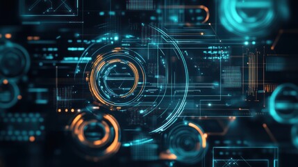 Futuristic Digital HUD Interface with Glowing Tech Elements