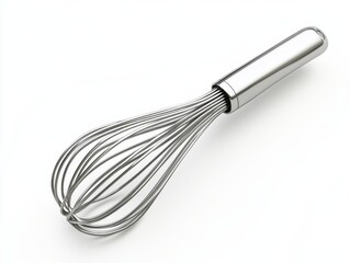 Studio shot of stainless steel whisk on white