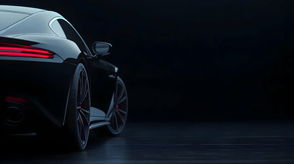 Sleek Black Sports Car Illuminated Against a Dark Background Showing Details and Curves