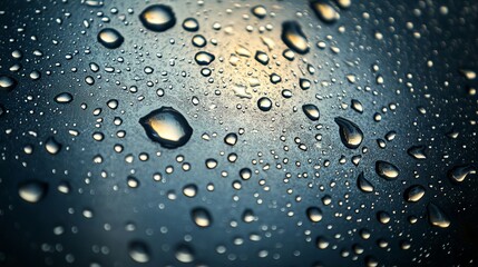 An abstract, nature-inspired background is formed by close-up water droplets and bubbles on a clear glass surface, giving a fresh, pure, and tranquil atmosphere