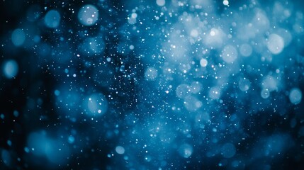 Fototapeta premium In a captivating winter scene, an ethereal landscape is covered in a mesmerizing snowfall, with delicate snowflakes gently drifting through a glittering bokeh backdrop, imparting a whimsical feeling