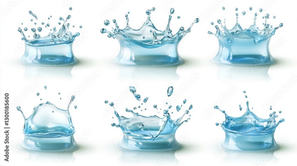 Poster an abstract artwork dynamically portrays splashing and flowing water droplets in vivid colors of aqu