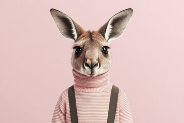 Obraz premium Kangaroo in striped turtleneck suspenders fashion