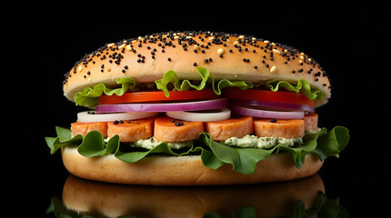 hamburger on a black background