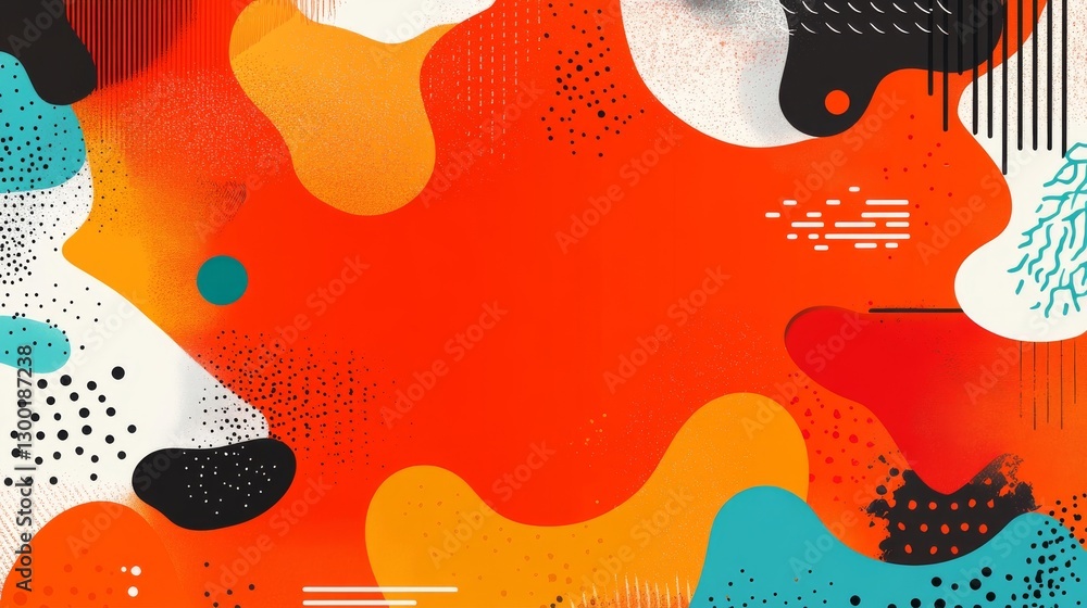 Poster a dynamic orange abstract setting with geometric shapes and swirling motifs, created in a modern sty