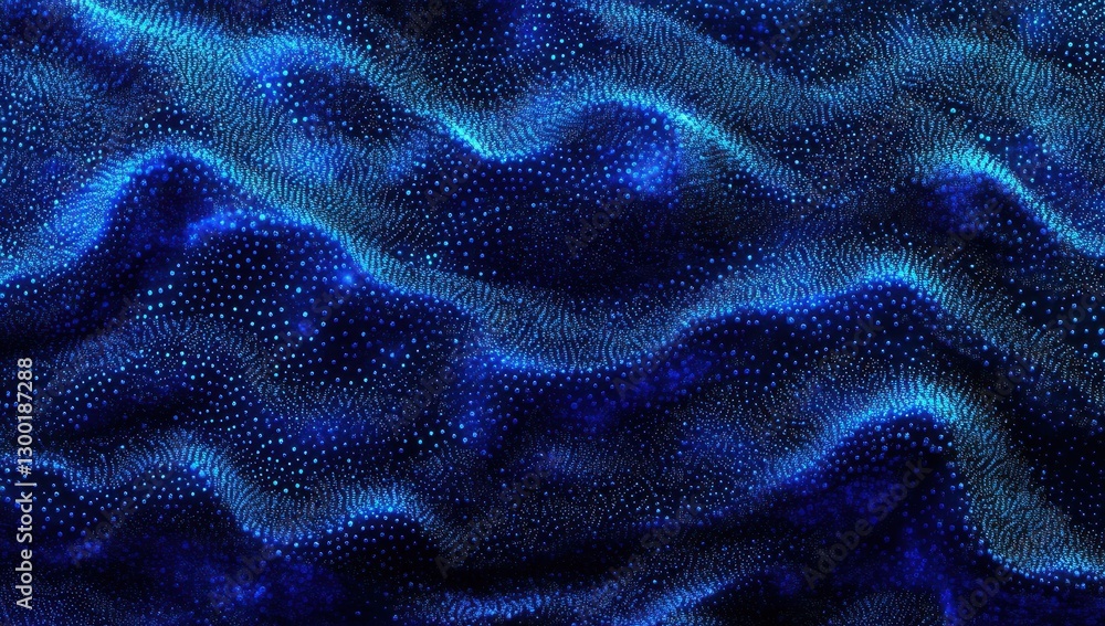 Poster dark blue abstract pattern with flowing waves and dots in a captivating digital design, suitable for