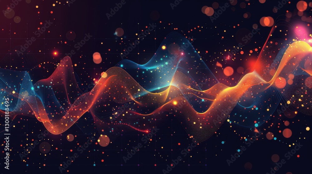 Poster colorful abstract waves with glittering light effects representing social dynamics and issues in mod