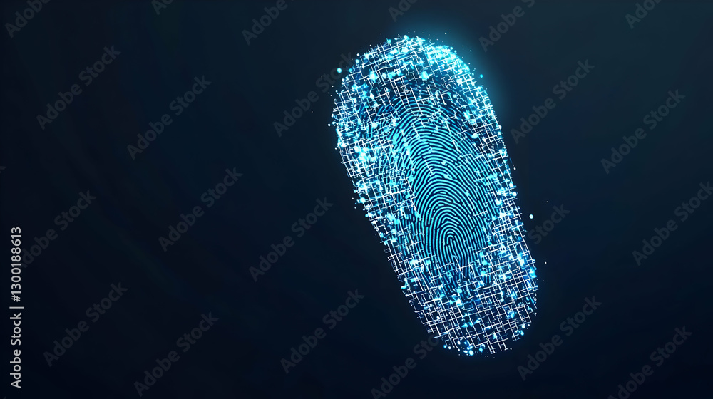 Poster abstract digital fingerprint representing data security and technological innovation in blue with gl