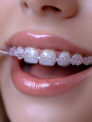 Woman smiling showing invisible braces for teeth alignment