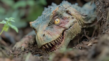 Fototapeta premium Young Dinosaur Emerging From Ground