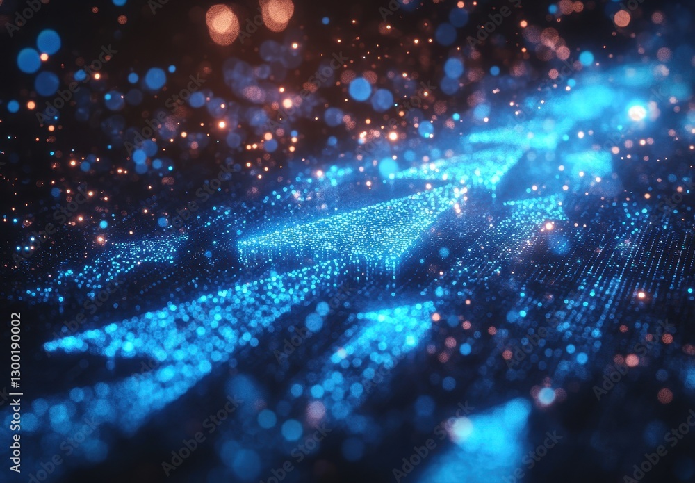 Poster dazzling blue particles and lights creating a stunning abstract background for technology, science, 