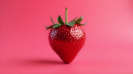 Juicy Ripe Red Strawberry Close-Up Studio Shot Pink Background
