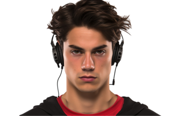  Gamer with Headset – Focused Player in Action