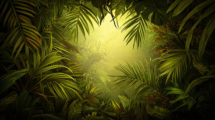 Lush Green Tropical Jungle with Golden Sunlight Rays