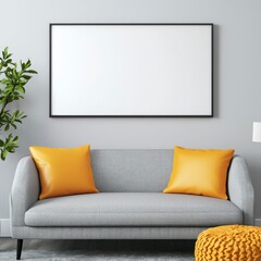 Cozy couch with decorative pillow and lush green plant creating a warm and inviting living space atmosphere